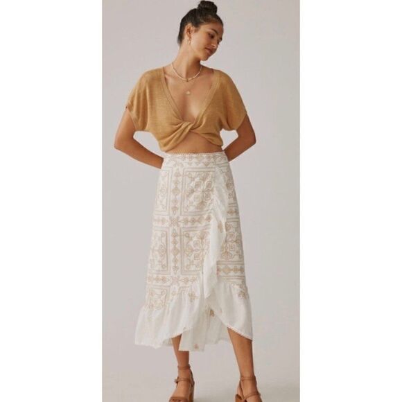 NEW ANTHROPOLOGIE Sz 10 BARE EMBROIDERED HALTER SKIRT IVORY - Picture 2 of 6